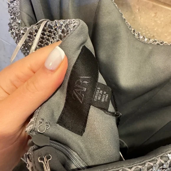 ZARA Metallic Silver Strapless Dress - Picture 6 of 11